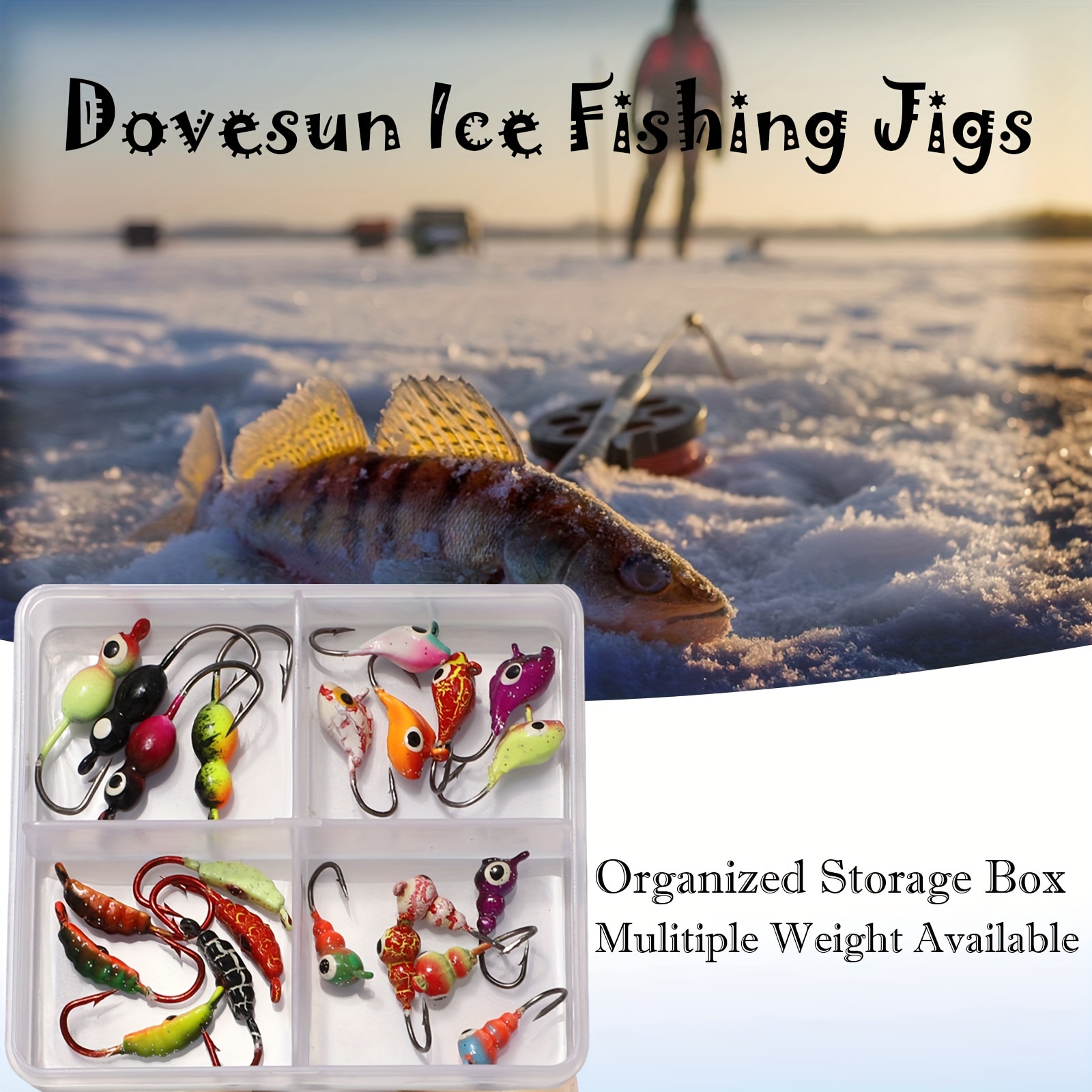 Dovesun Ice Fishing Jigs Kit Ice Fishing Hooks Glow In Dark - Temu