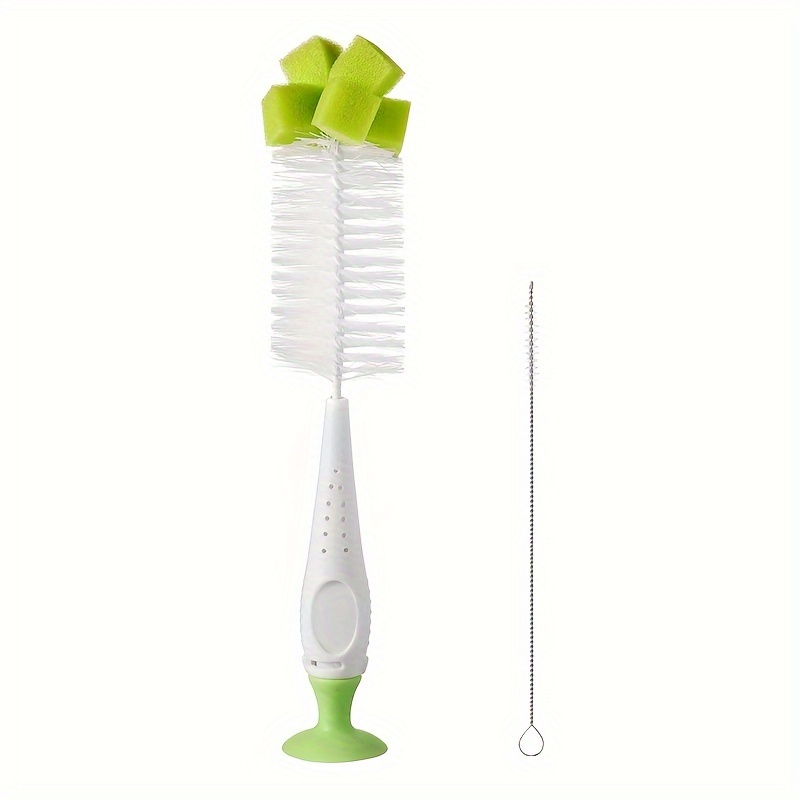 TEMU Nylon Sponge Brush With Suction Cup, Feeding Bottle Pacifier Brush Set