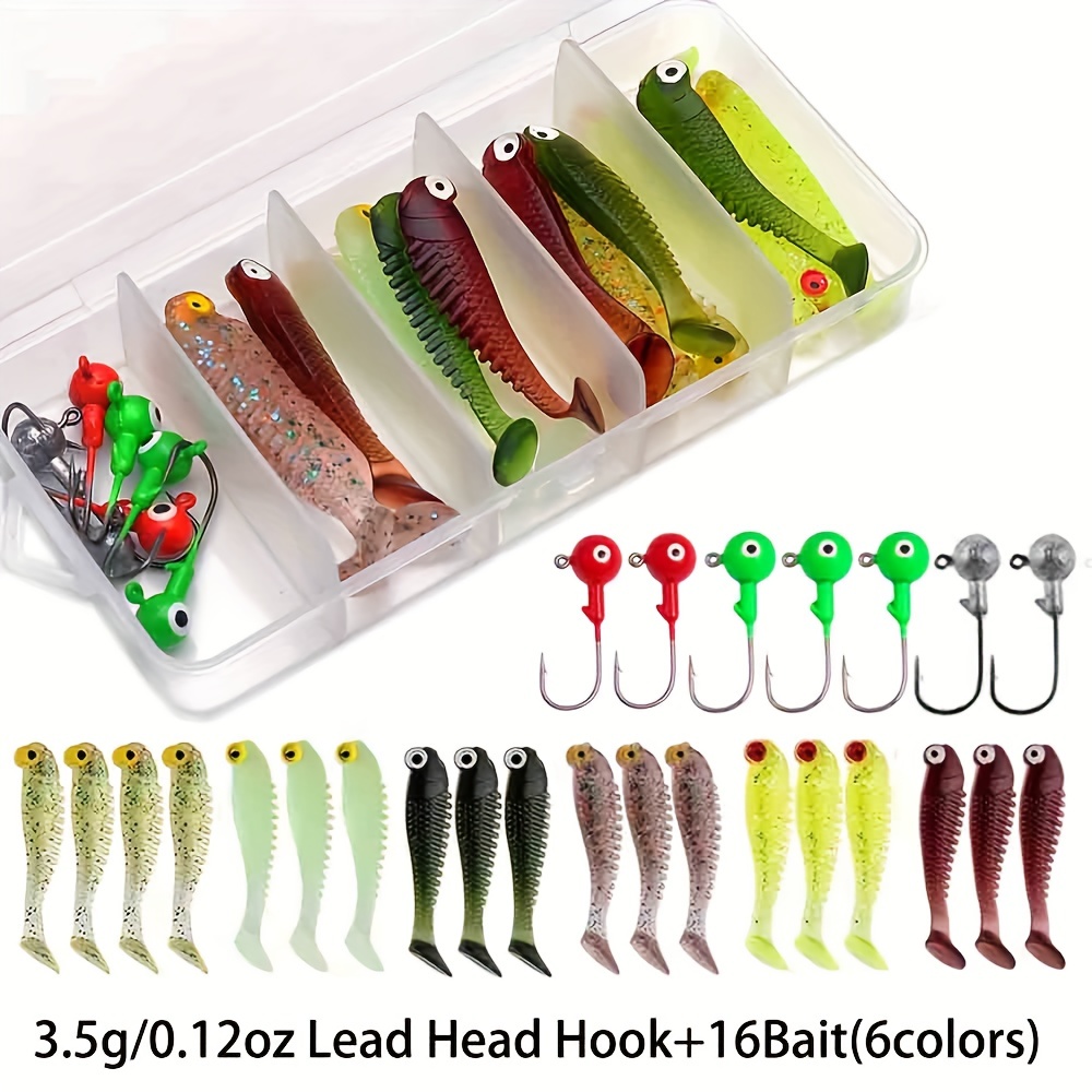 40pcs/lot Soft Lure Kit Soft Fishing Lure 1.97inch 0.7g Jig Head Hook  1.26inch 0.12oz Fishing Hooks With Fishing Tackle Box Pesca
