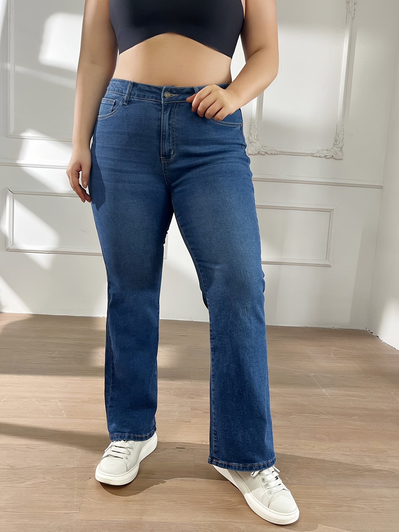 Plus Size High Waist Basic Skinny Pants Pocket Women's Plus - Temu