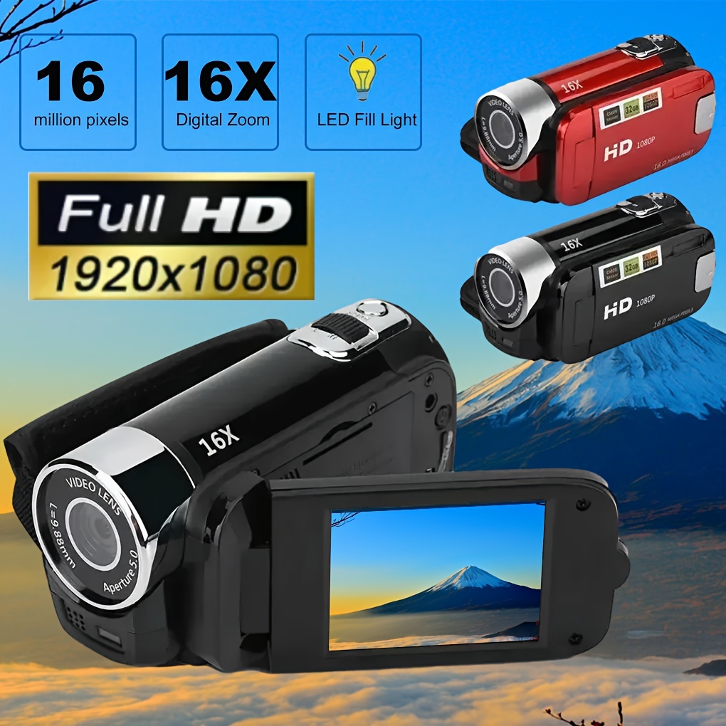 Caméscope caméra vidéo, zoom numérique 16x 24 MP écran rotatif de 7,6 cm,  vision nocturne avec lumière de remplissage