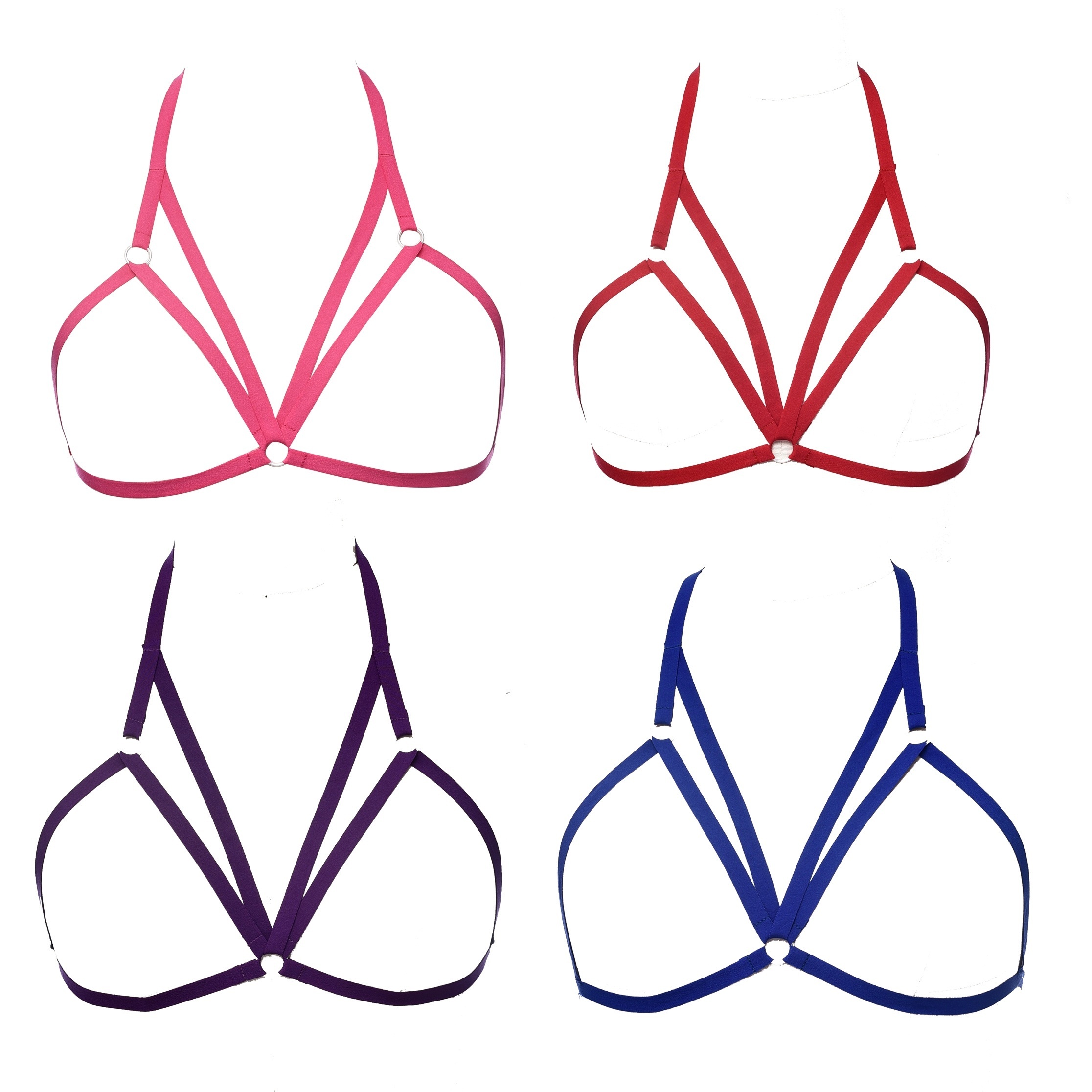6 Pieces Women Harness Bra Elastic Cupless Cage Bra Strappy Hollow