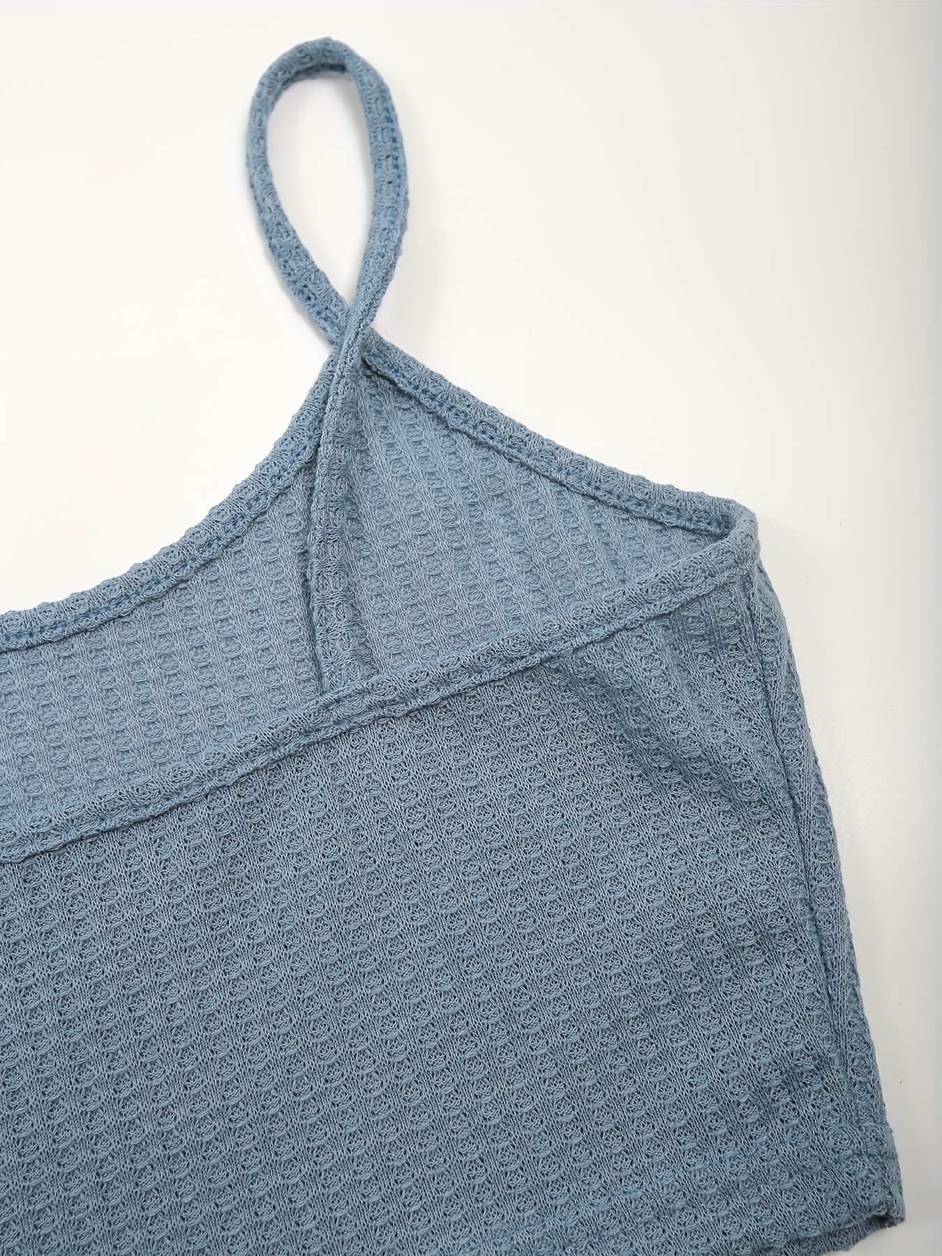 Waffle Solid Lounge Set Cami Top & Long Sleeve Crew Neck Top & Lace Up Shorts