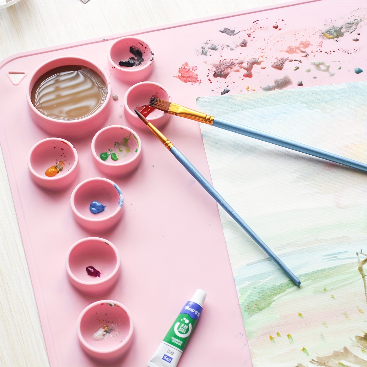 Tapis De Peinture En Silicone Avec Pinceau Et Support De Peinture 50,8 X  40,6 Cm Tapis D'Art En Silicone Pour Enfants Et Adultes : :  Cuisine et Maison