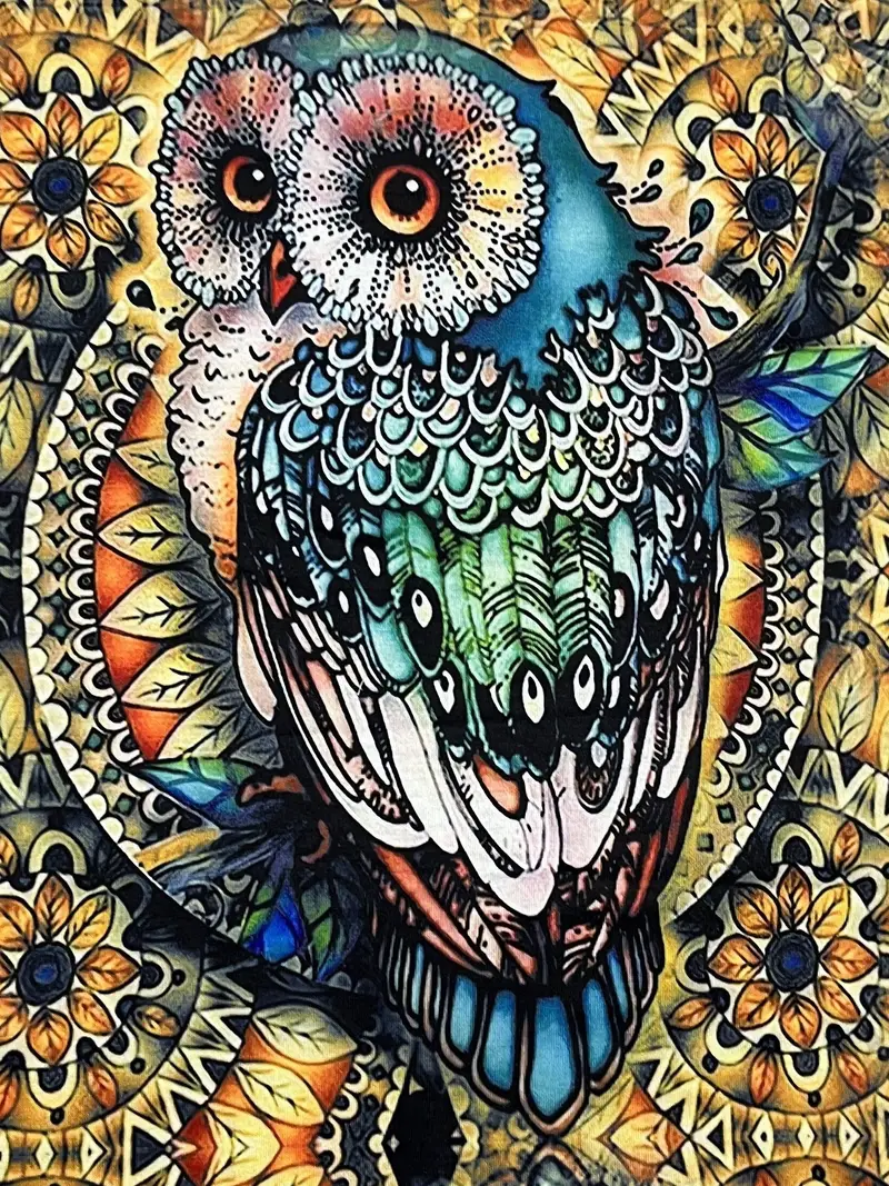 cartoon owl print t shirt chain strap casual top for summer spring womens clothing details 4