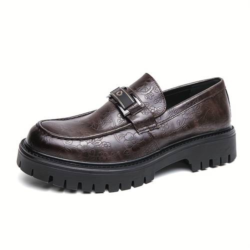Men's Chunky Loafer Shoes With Subtle Embossed Pattern, Comfy Non-slip Slip On Shoes, Men's Footwear