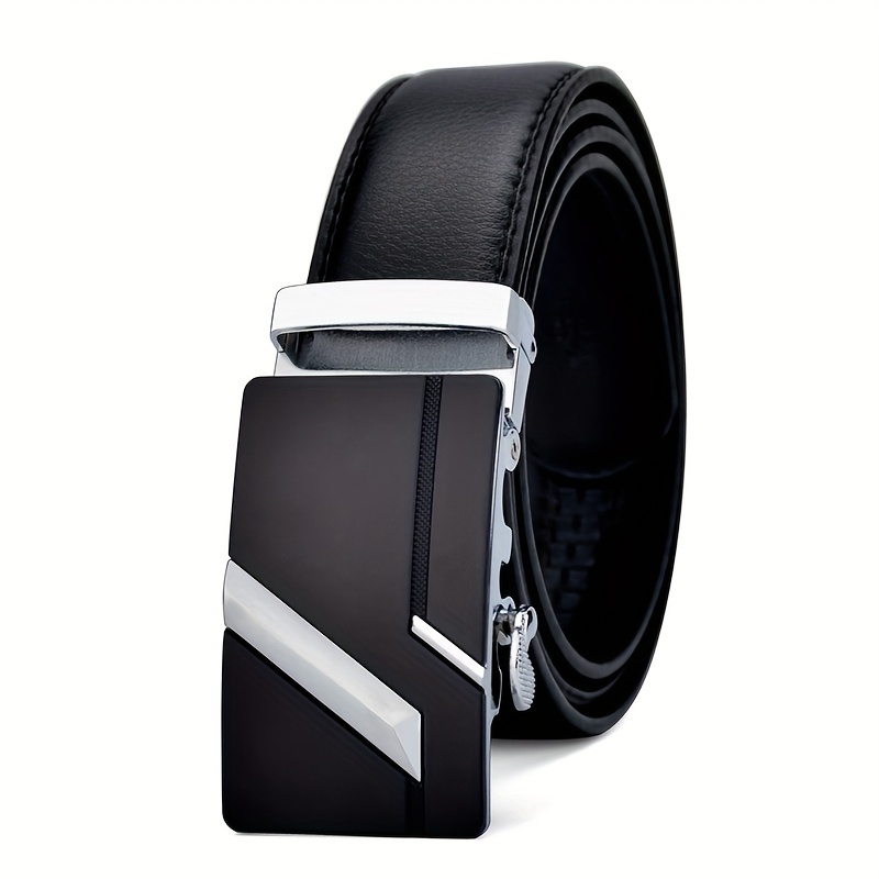 Mens black leather belt store with silver buckle