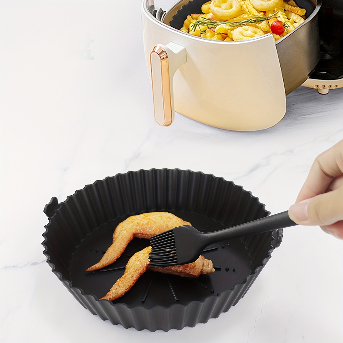 2pcs Silicone Air Fryer Liners Pot, 8 Inch Reusable Air Fryer Basket Oven  Accessories For 3 To 5 Qt Air Fryer
