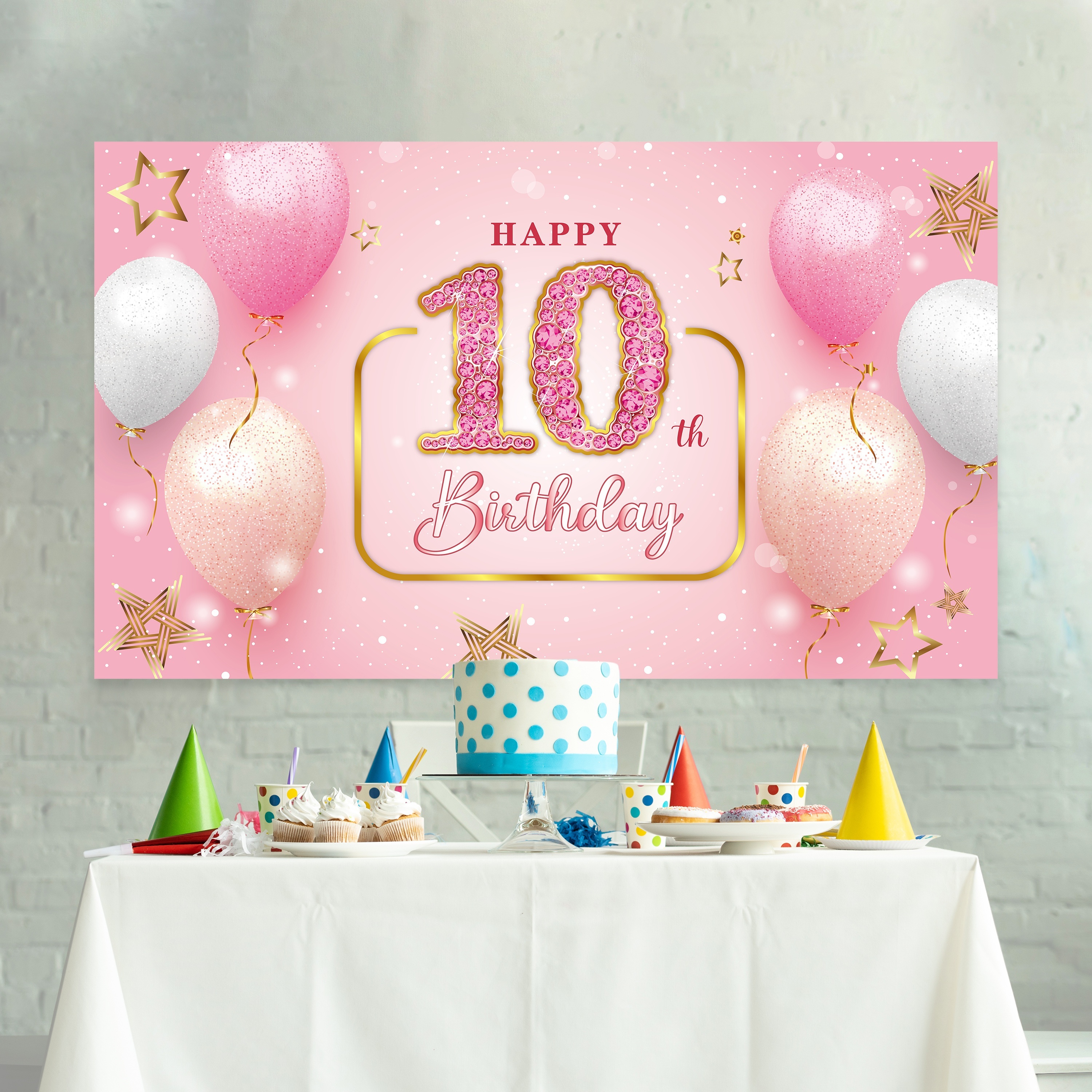 1 Pz, Buon 10 ° Compleanno Sfondo Banner Rosa 10 ° Compleanno Fotografia  Sfondo 10 ° Compleanno Decorazioni Forniture Per Feste