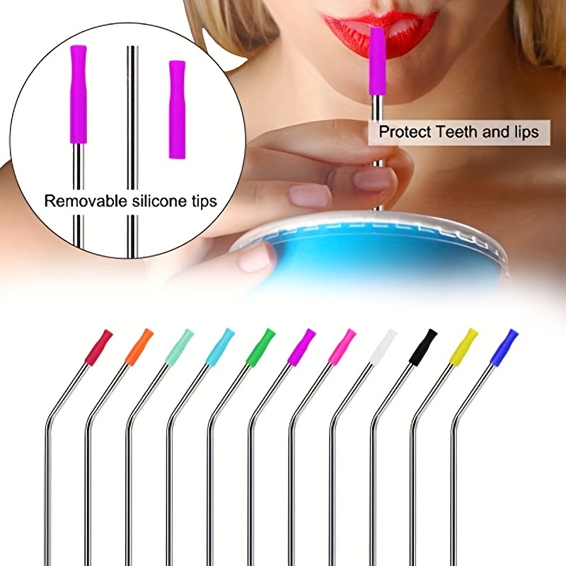 Food Grade Silicone Straw Tips - Reusable Covers For Stainless Steel Straws  - Solid Color Plugs For Hygienic Drinking - Durable - Temu