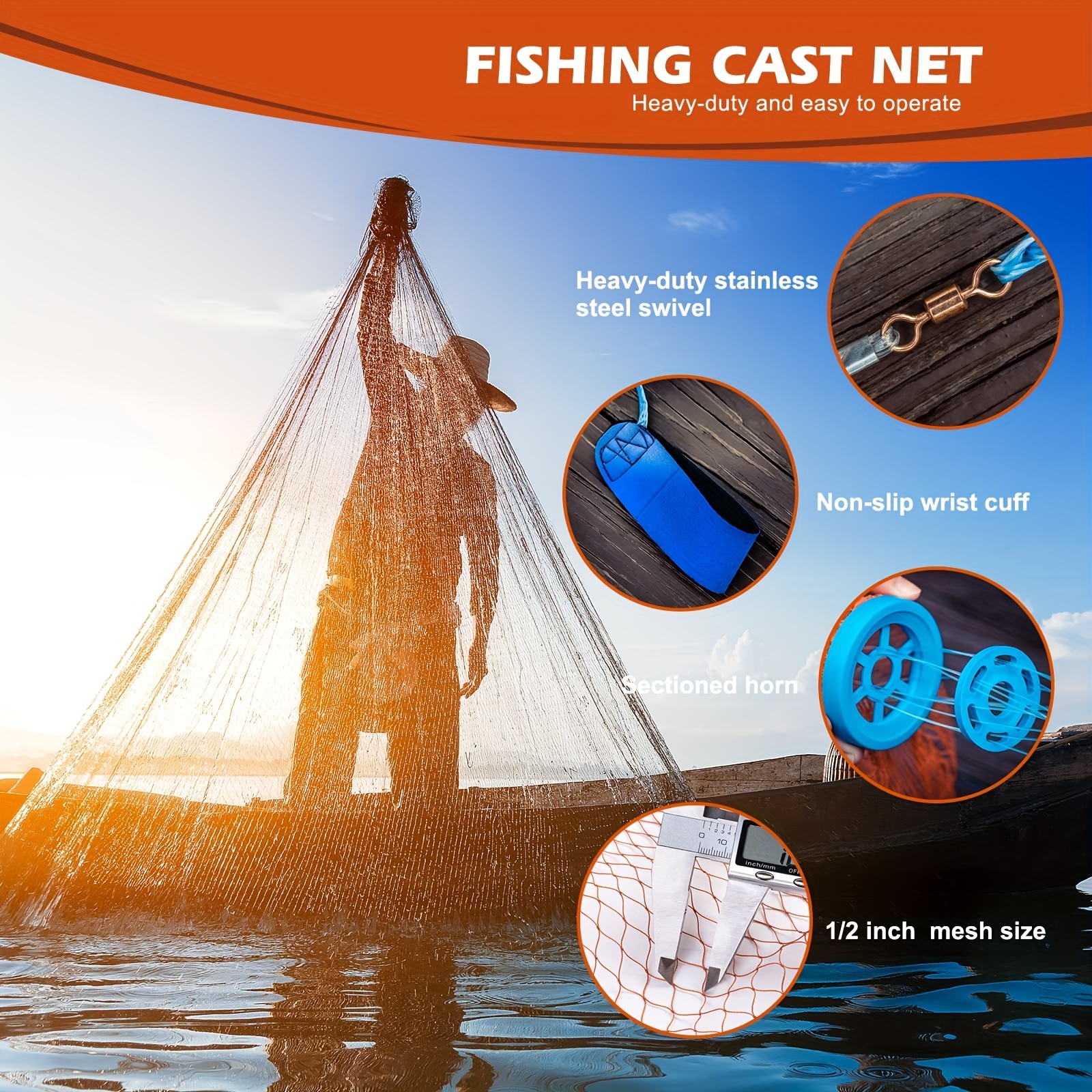 Casting Net Throwing Fishing Cast Net Freshwater - Temu United Kingdom