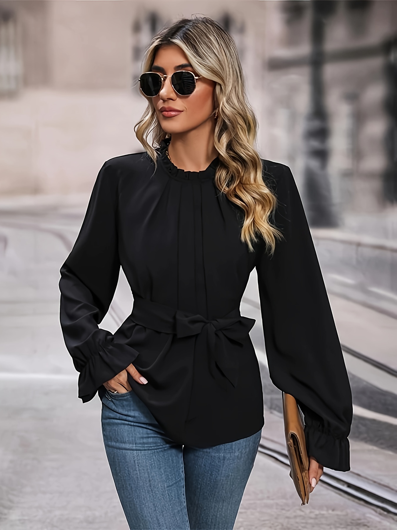 Tie hot sale waist blouse