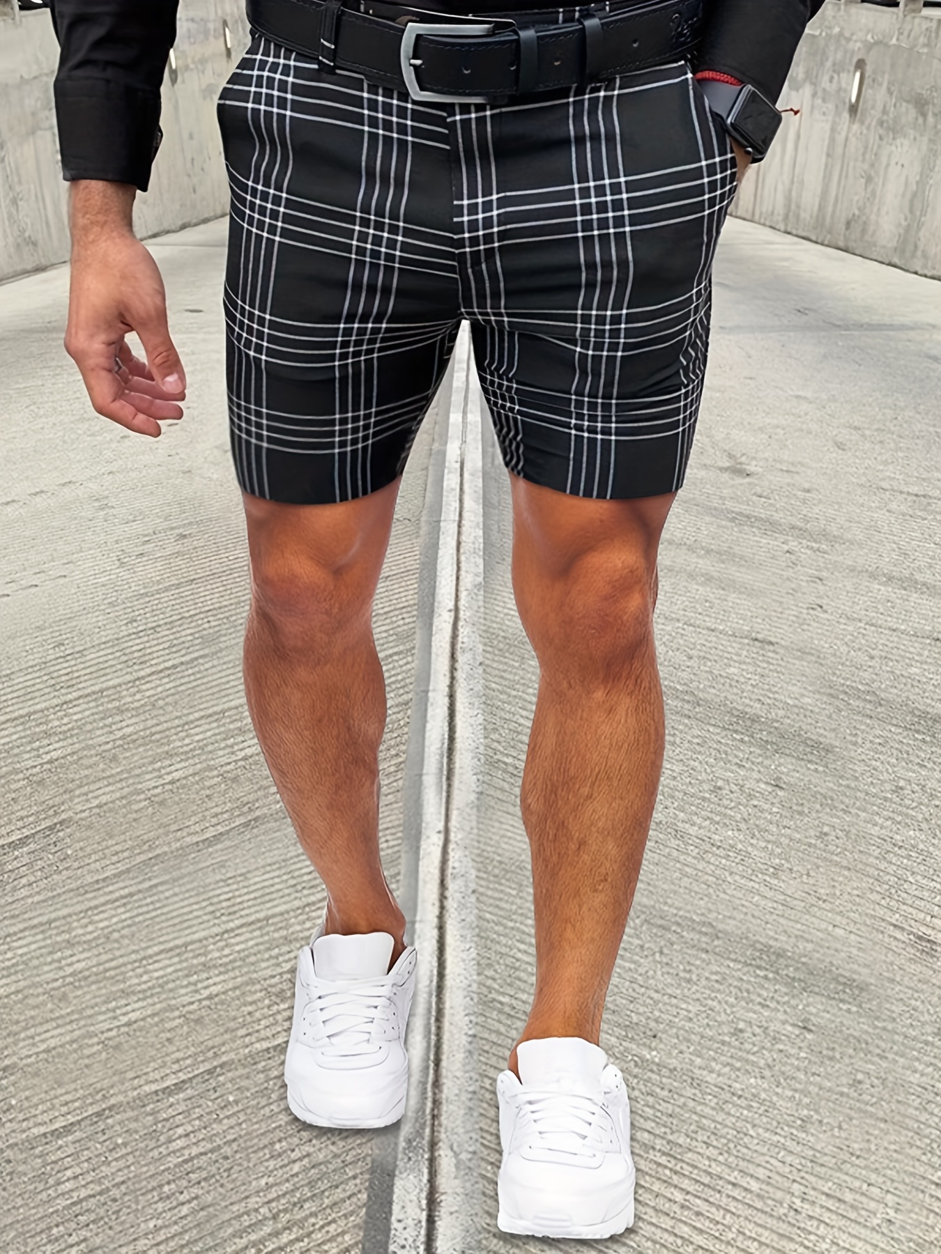 Men's Plaid Slim Fit Tapered Shorts Summer Men's Clothing - Temu