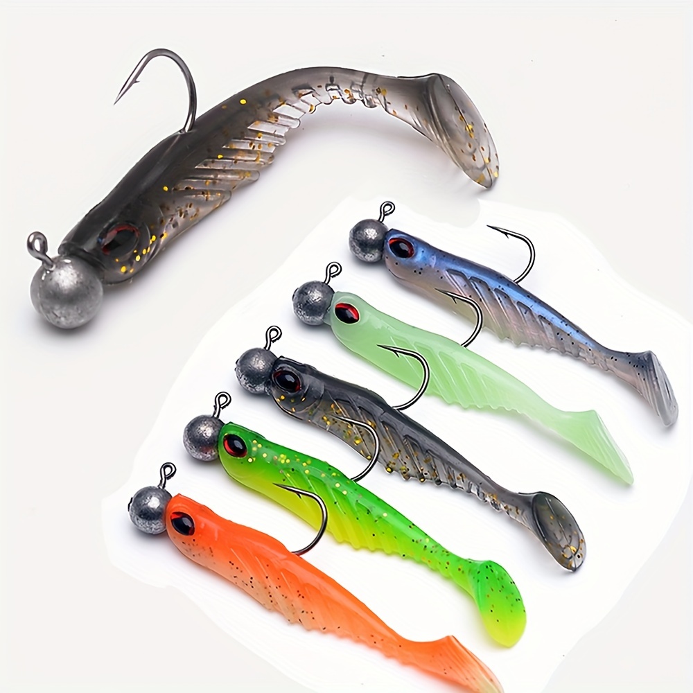 5pcs Soft Fishing Lure With Lead Head Hook, Artificial Bionic Soft Bait  Lure, Fishing Tackle For Saltwater Freshwater