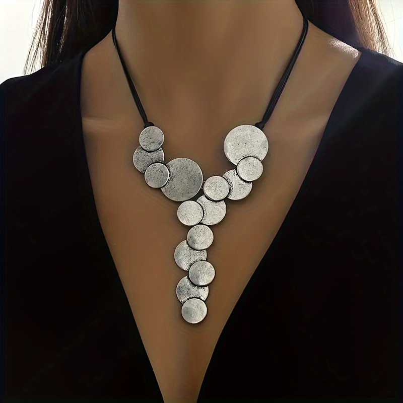 

Personalized Creative Y-necklace Silvery Irregular Round Clavicle Necklace Boho Retro Style Neck Jewelry For Women