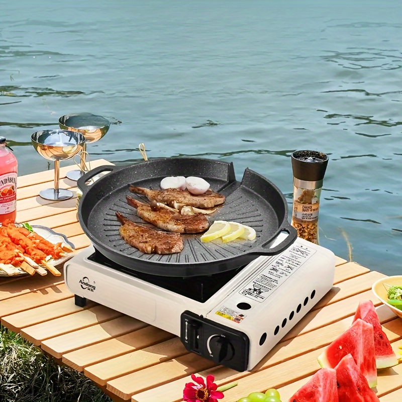 1pc 32cm Outdoor Hot Stone Grill Plate, Korean Bbq Pan, Iron Plate