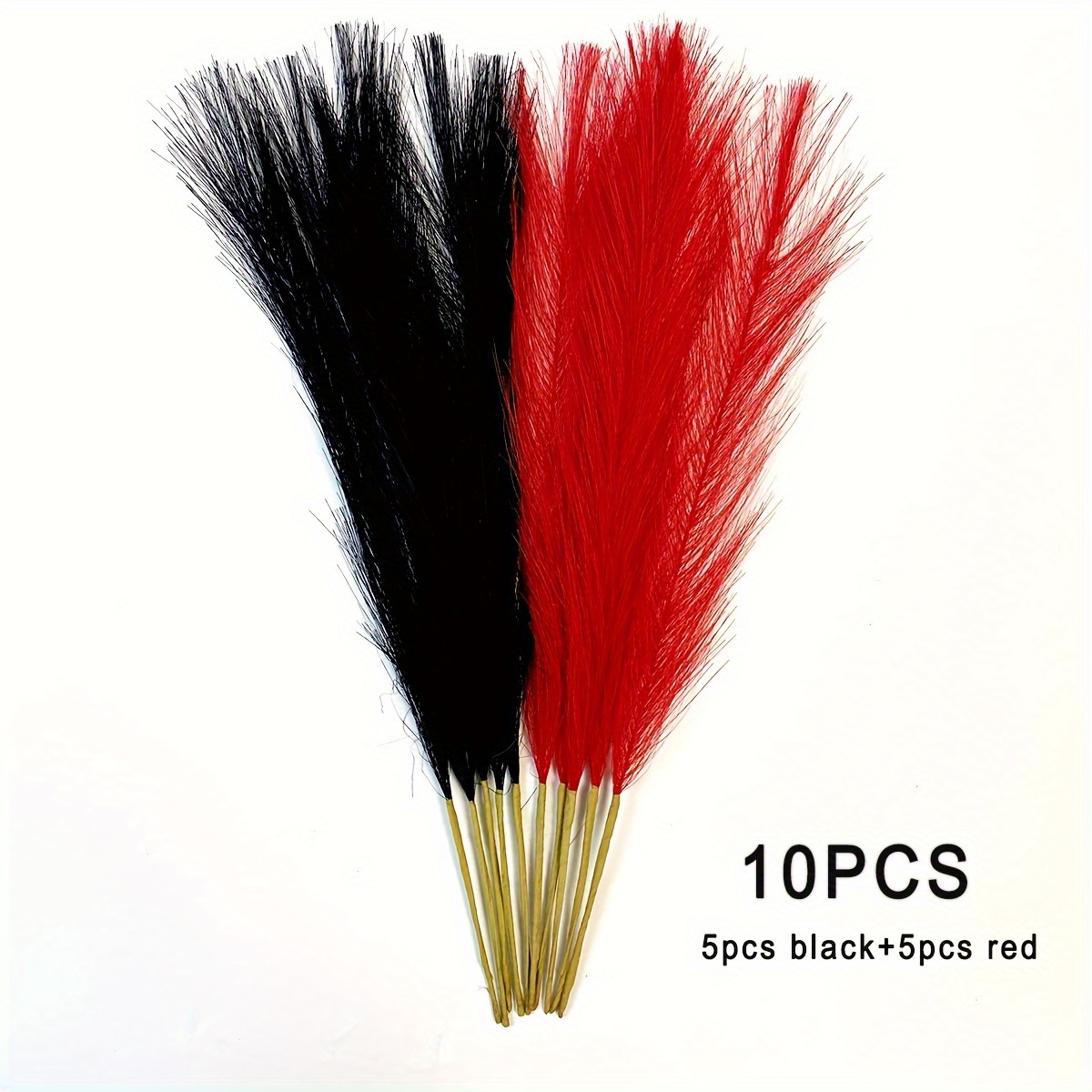 10pcs Pampas Grass Simulation, Red 5pcs + Black 5pcs Artificial Flowers, Boho Bohemian Home Decor For Halloween And Christmas