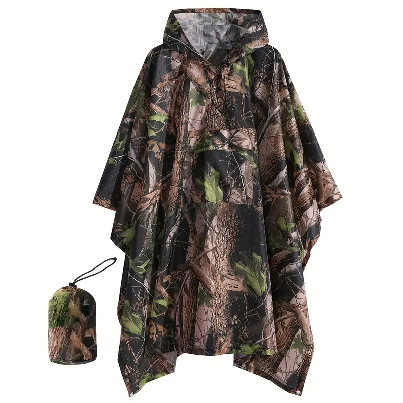 camouflage print waterproof rain poncho portable reusable hooded rain jacket for adults details 8