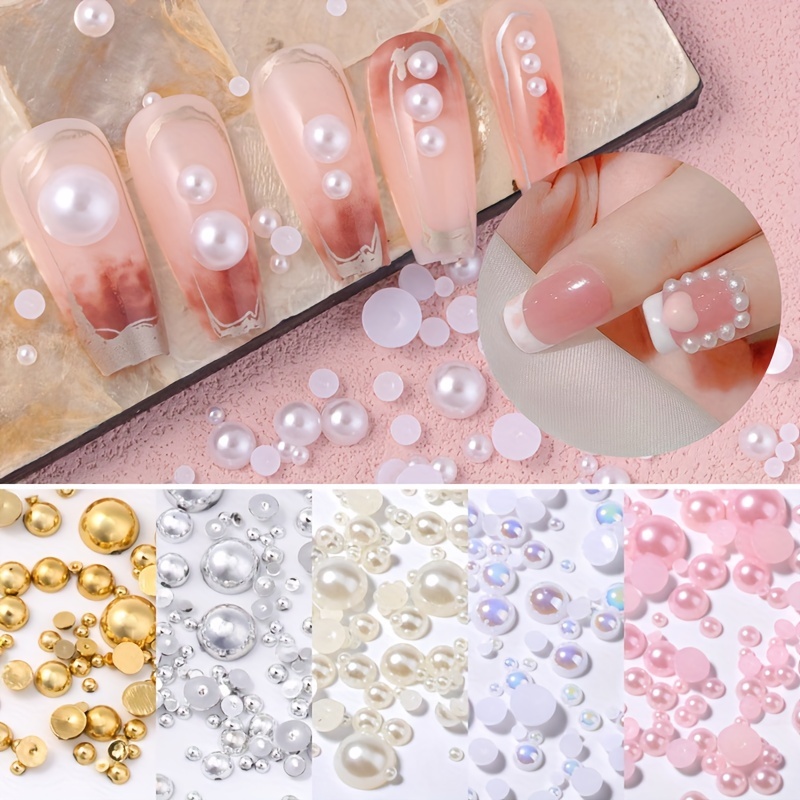 8000pcs,Colorful Nail Art Pearls Beads Flatback Pearls For Crafts, Assorted  Sizes Half Round Pearl Beads Rhinestones For Nails, Makeup, Shoes, Handma