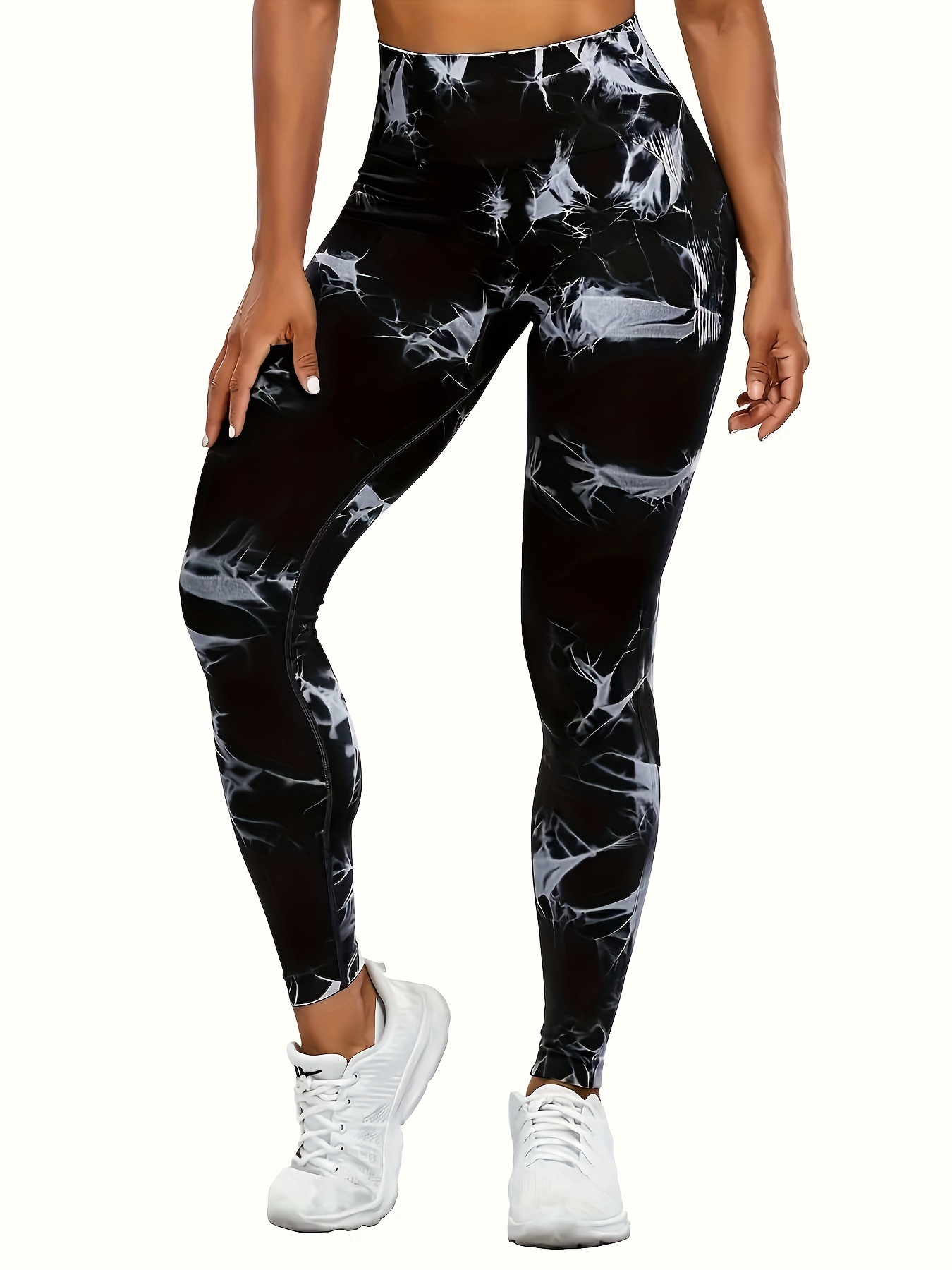 JDEFEG Label Yoga Pants Women's Workout Pants Elastic High Waist Tie-Dye  Capris Leggings High Waist Yoga Pants For Women Cotton Polyester Black M