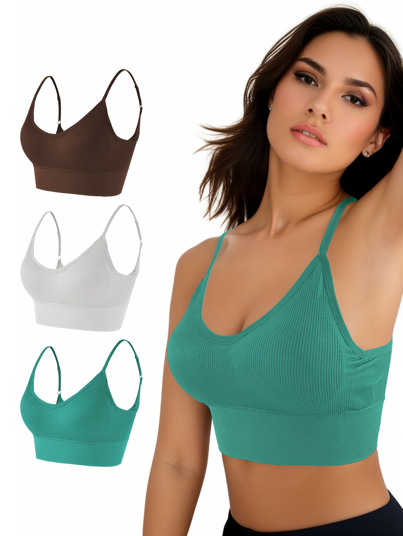 Solid Ribbed Sports Bra, Comfy & Breathable Fitness Workout