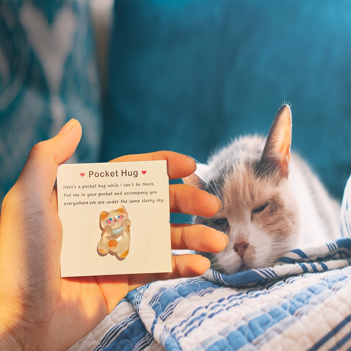 Cute Kitten Cat Hug Greeting Card, Cute Resin Animal Pocket Hug