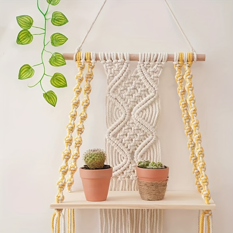 Woven Wall Mount Storage Rack Handmade Boho Floating Shelf Temu