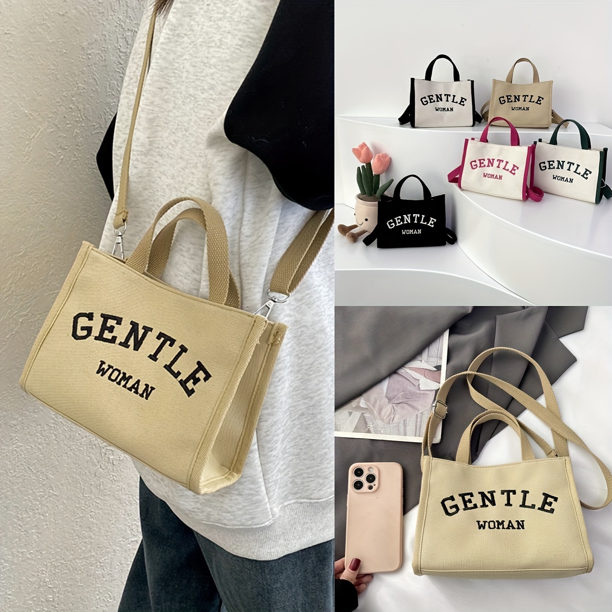 Simple Letter Pattern Square Canvas Bag Lightweight Satchel - Temu