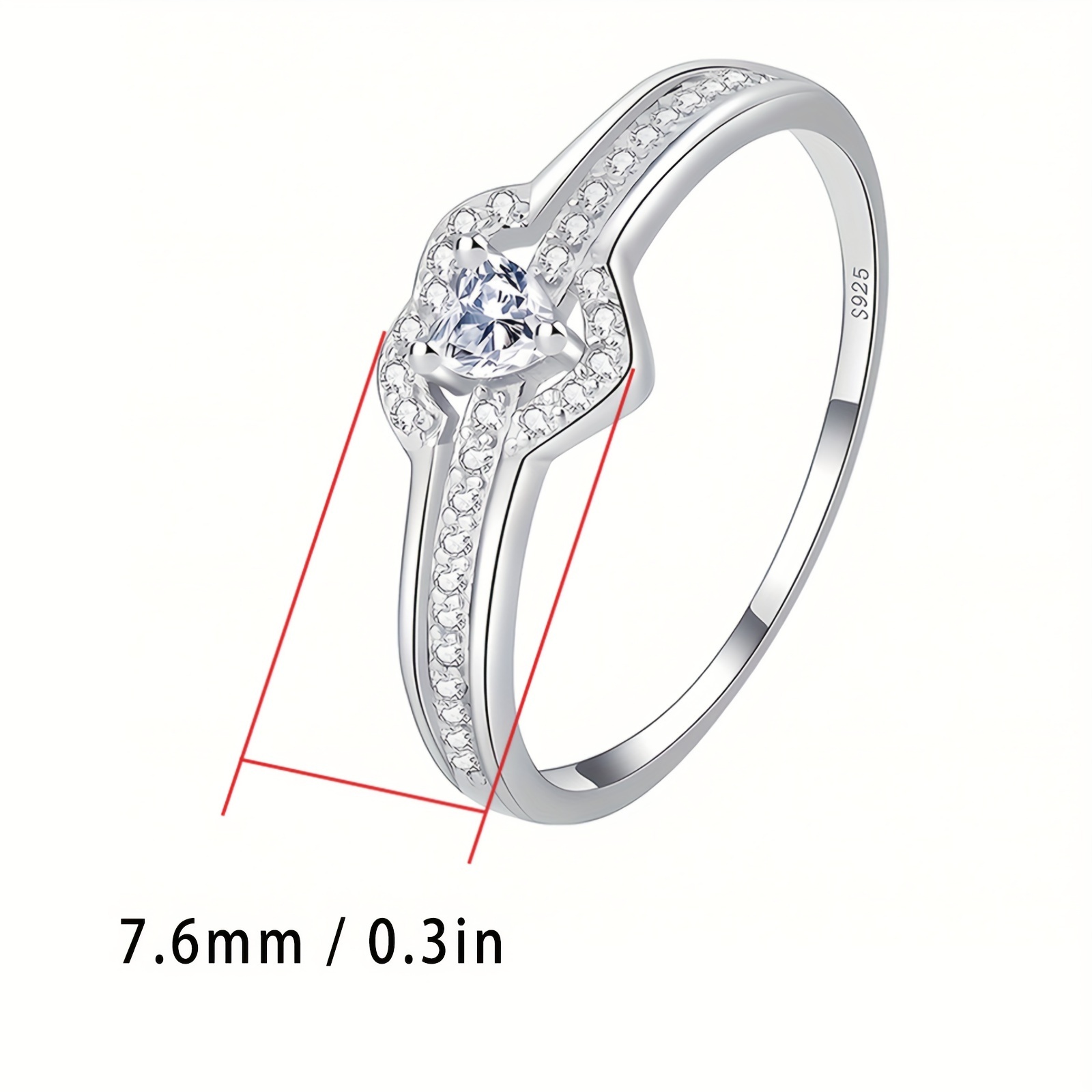 elegant s925 sterling silvery heart shaped ring with shiny synthetic zirconia   birthstone     or gift valentines day jewelry womens   holiday gift picture box details 2