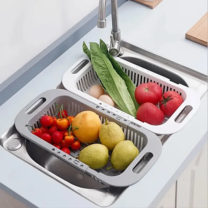 thickened retractable sink drain rack plastic dish chopsticks rack household kitchen vegetable storage rack drain basket 3