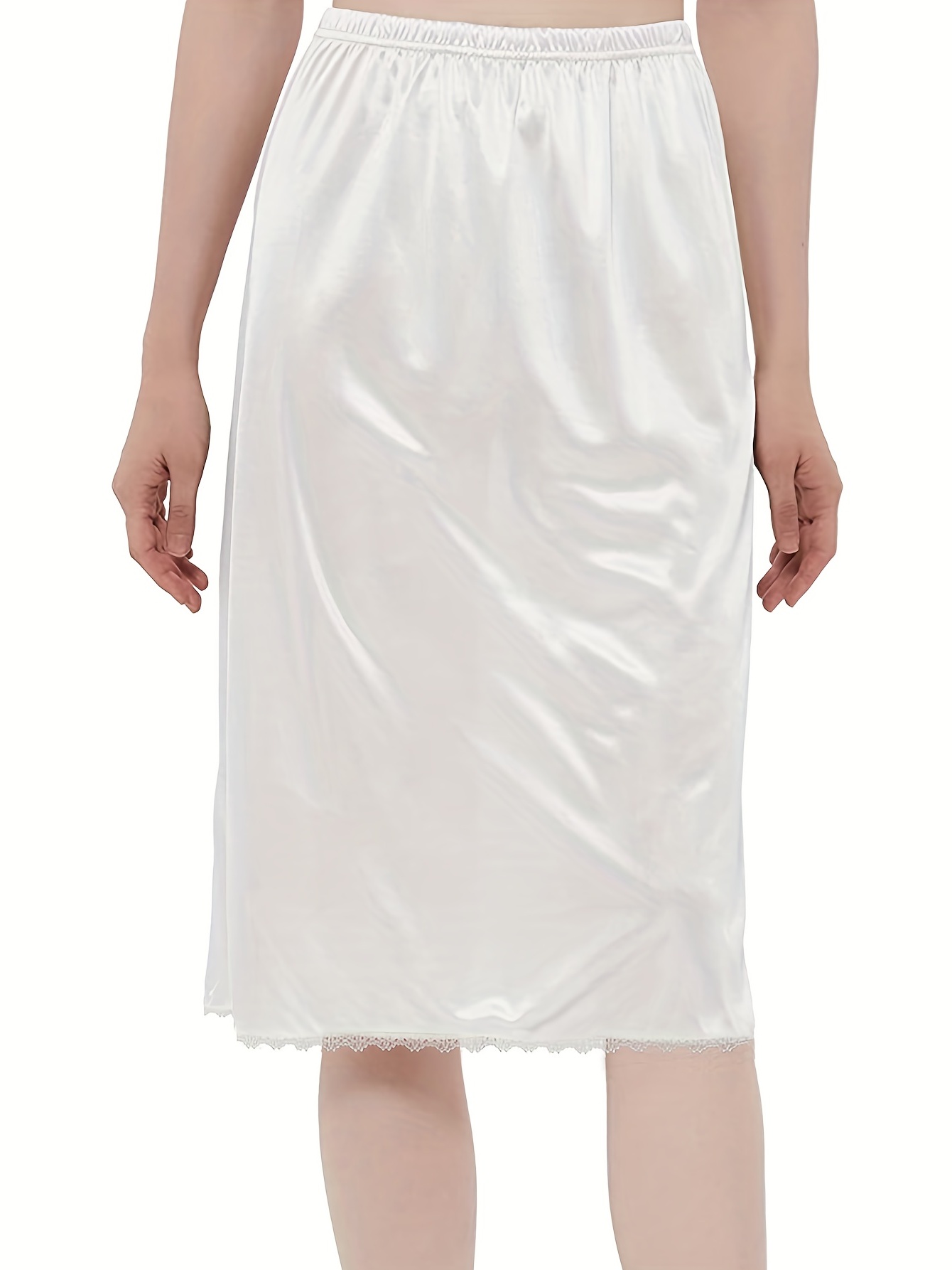 Lace Trim Solid Skirt, Sexy Mid Rise Stretch Half Slips Petticoat, Women's  Underwear & Shapewear