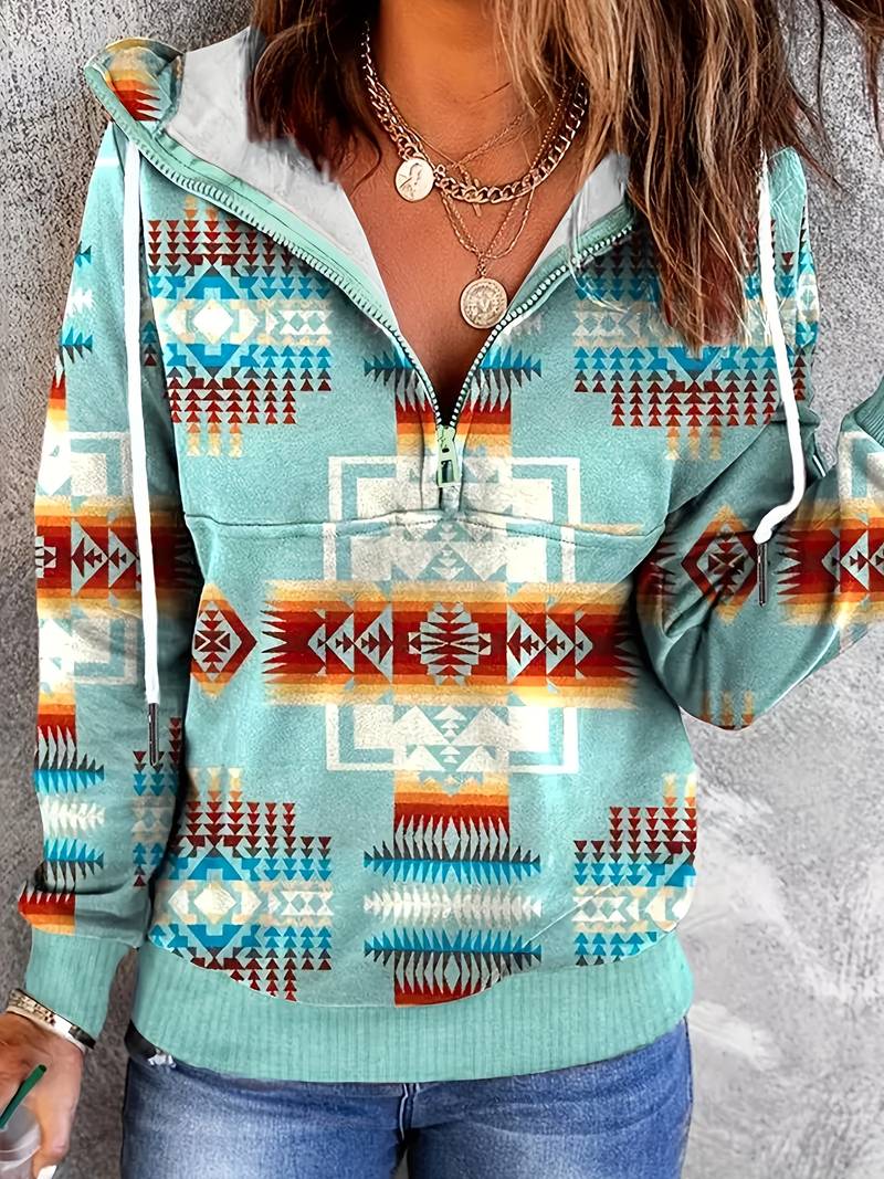 Women's Western Aztec Hoodie Long Sleeve Ethnic Graphic Pullover