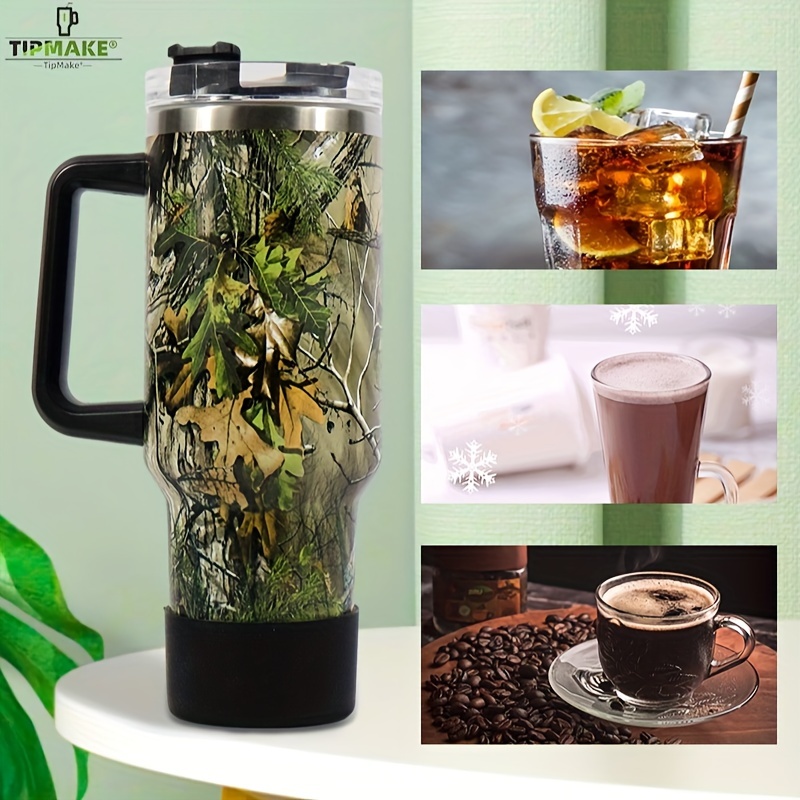 40oz Marble Insulated Tumbler With Handle And Straw