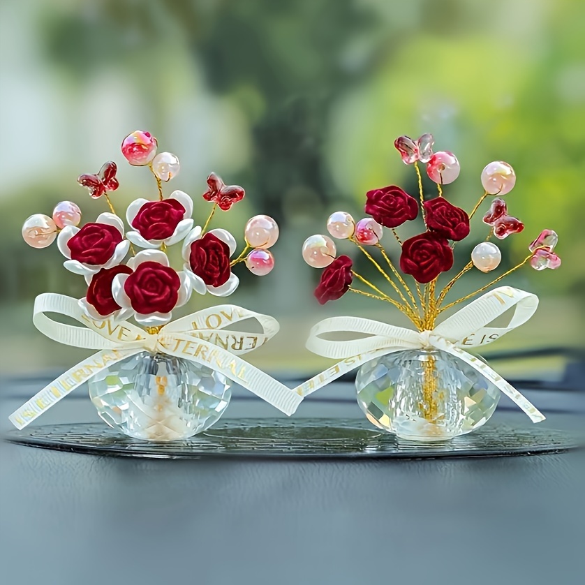 

Elegant Crystal Rose With Ribbon - Home, Bedroom, Car Decor & Holiday Gifts | Ideal For Birthdays, Thanksgiving, Halloween, Christmas