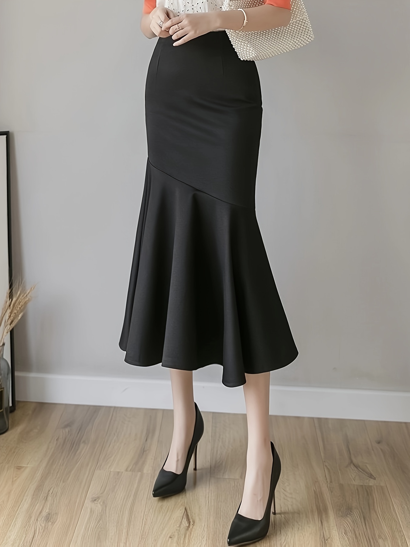 Falda dividida sólida elegante para mujer, falda de cintura alta de moda  para el trabajo y la oficina, ropa de mujer