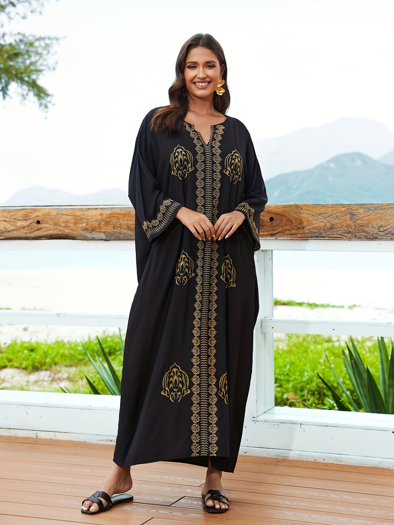 Ramadan Plus Size Boho Kaftan Dress Women's Plus Embroidered - Temu