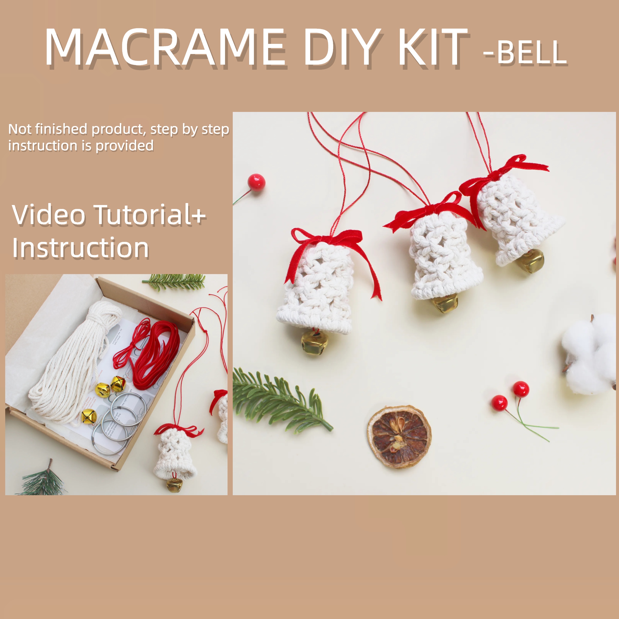 Macrame Jingle Bell Diy Kit Christmas Gift Knitting Craft - Temu