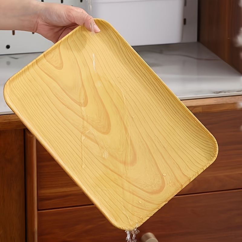 Wood Grain Plastic Serving Tray Trays For Serving Food - Temu