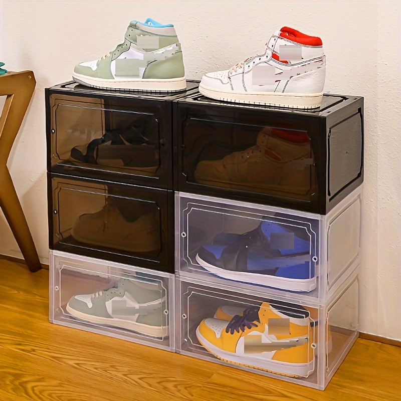  Zapatero apilable para zapatos, organizador de zapatos, puerta  y tapas de plástico resistente, juego de 8 organizadores de almacenamiento  de zapatos (color naranja) : Hogar y Cocina