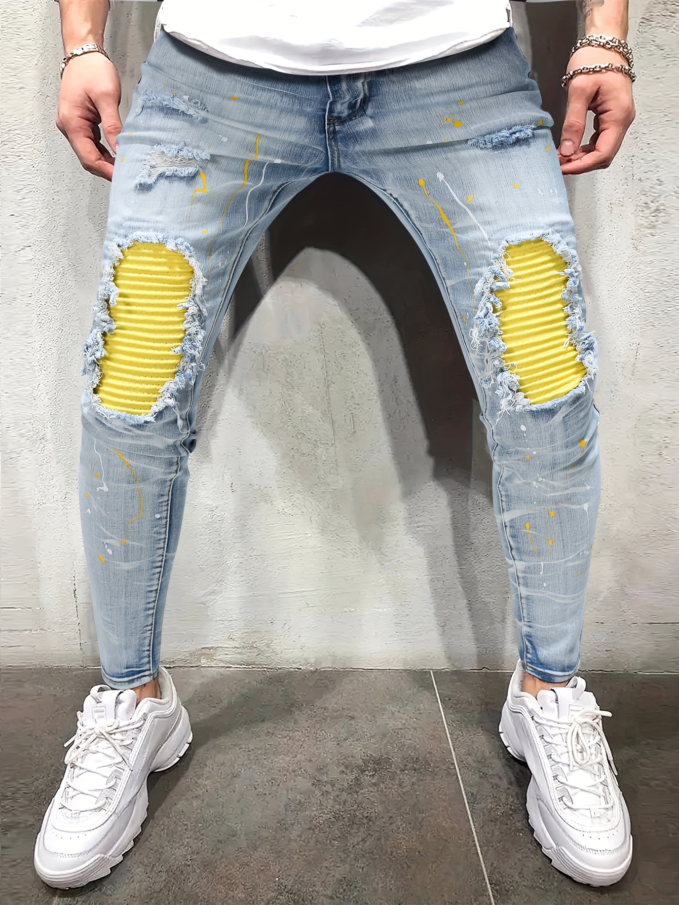 Autumn New Men's Slim-Fitting Ripped Jeans Men's Paint Jeans - China Denim  Jeans and Pants price