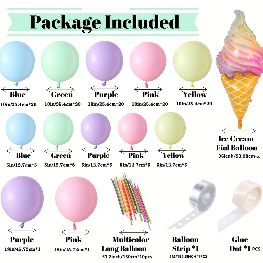 5PCS Kawaii Ice Cream Balloons Party Supplies Decorations Assorted Colors