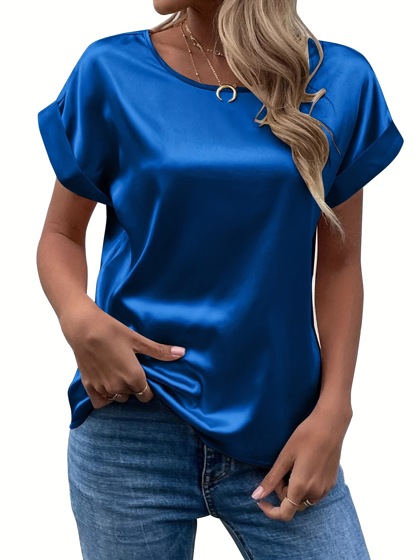 Summer Tops for Women 2023 Trendy Women Fashion Deep V-Neck Short Sleeve  Tops Solid Casual Loose Basic T Shirt Womens, Blue, Small : :  Sports & Outdoors