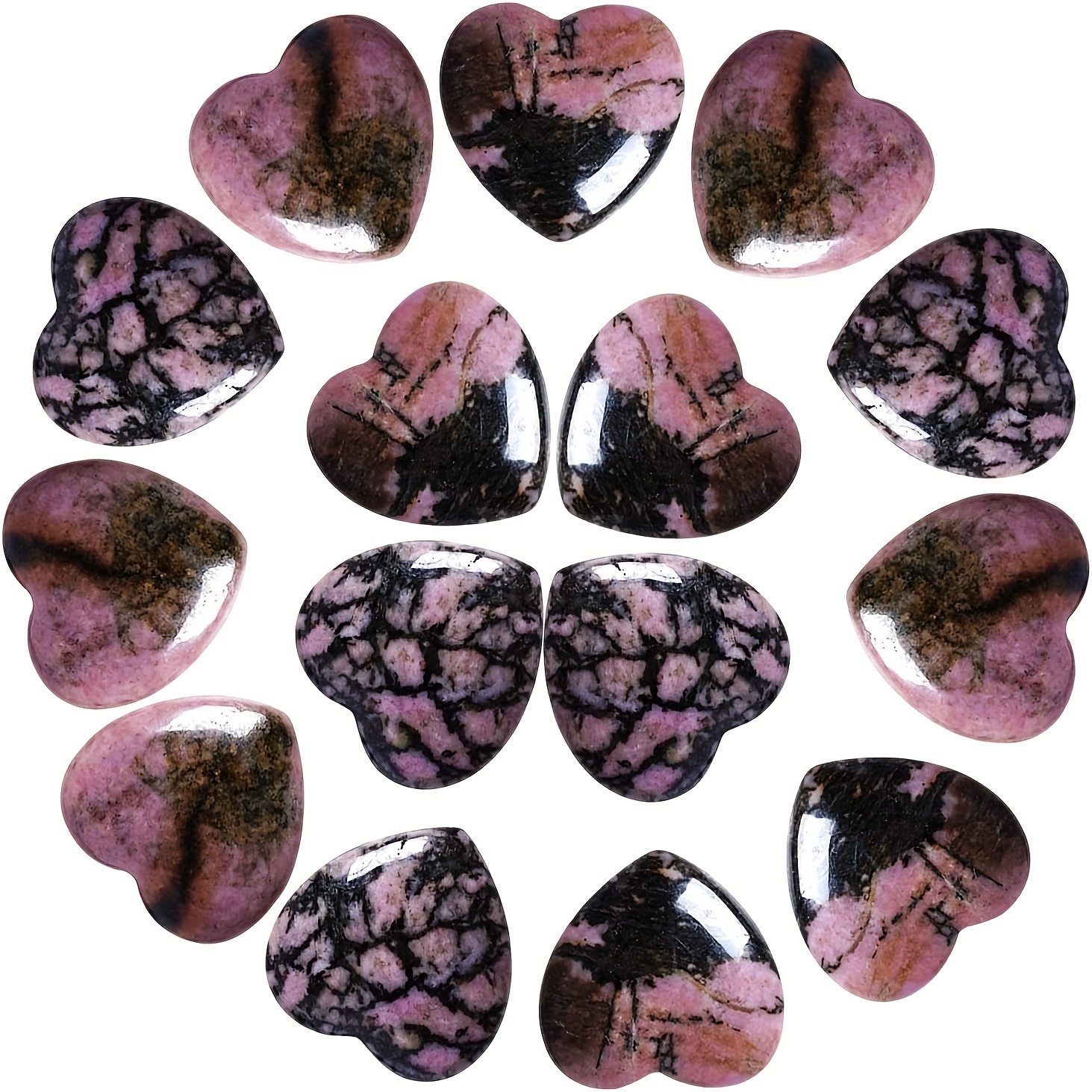 

15 pièces 0.8 pouces cristal naturel Rhodonite coeur amour sculpté paume souci pierre Chakra Reiki équilibrage