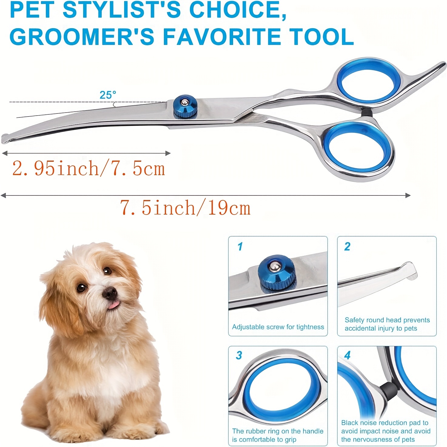 Tiny Trim 4.5 Ball-Tipped Scissor for Dog, Cat and all Pet Grooming - Ear,  Nose, Face & Paw - Scaredy Cut's small Safety Scissor Blue