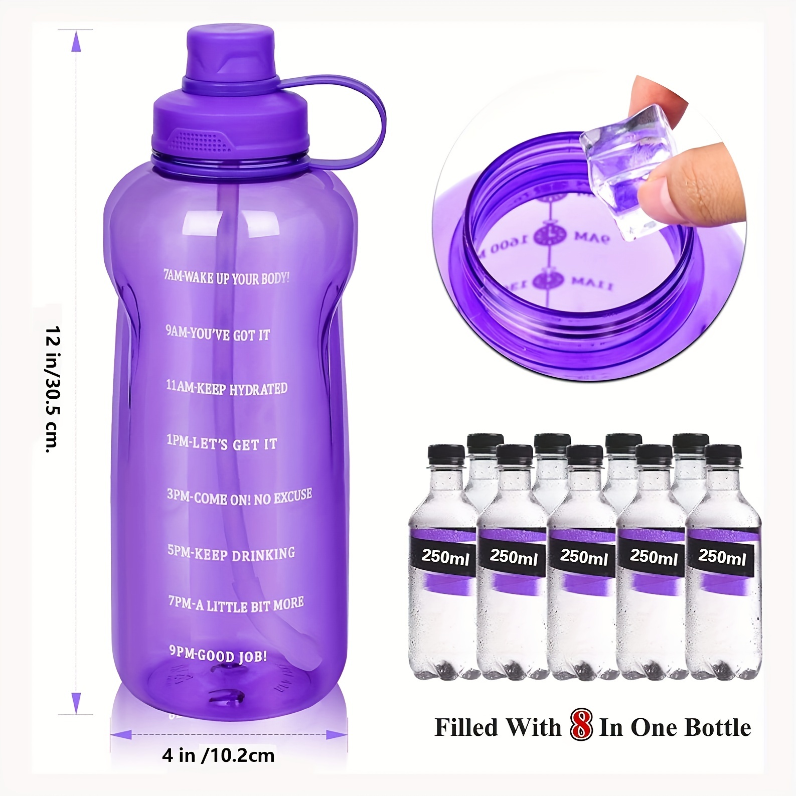 Large Half Gallon 64 OZ Motivational Water Bottle with Straw Time Marker  BPA Free for Sport and Fitness Blue Purple