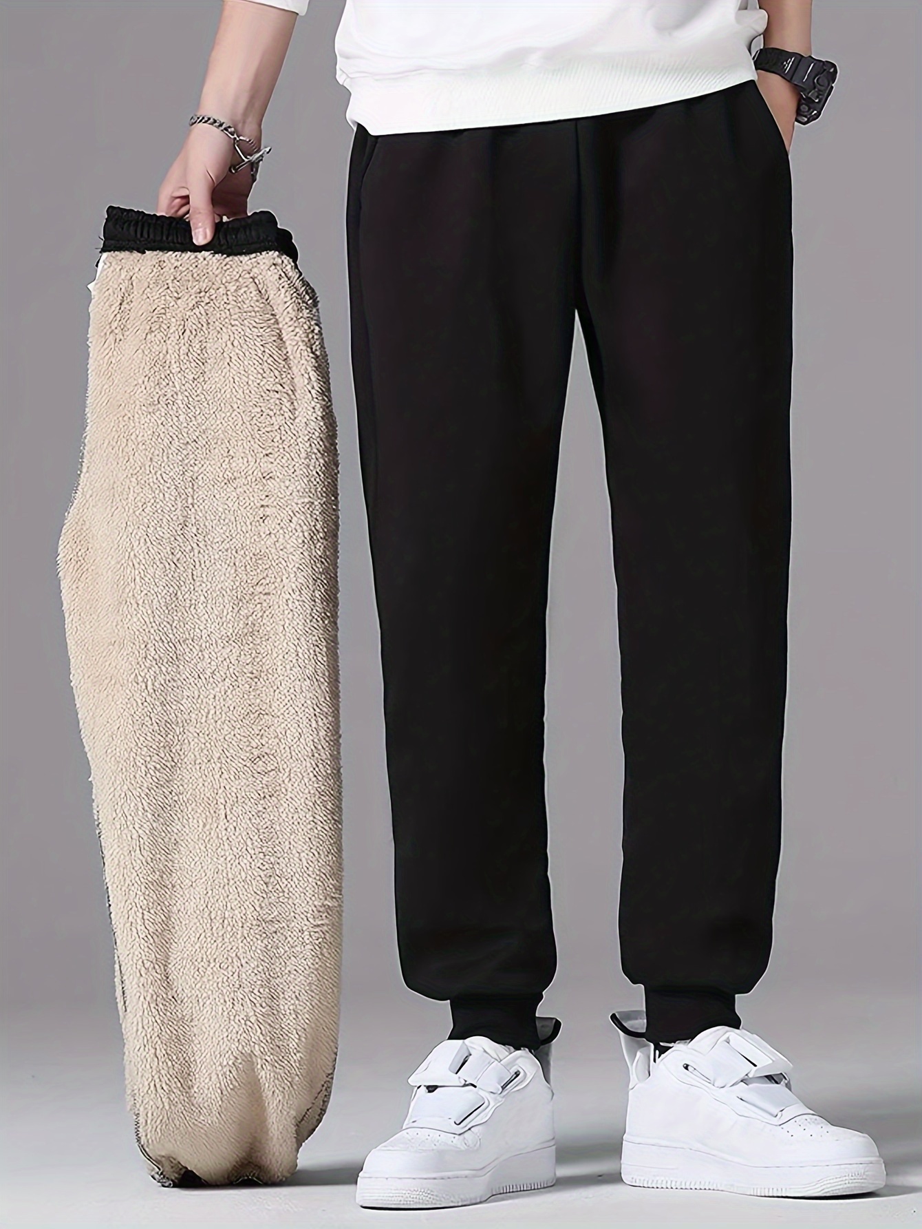 Men's Casual Polar Fleece Joggers, Warm Thick Sports Pants For Fall Winter