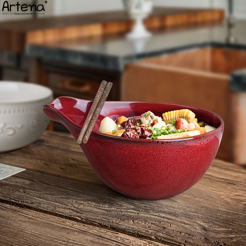 Bol Grande y Cuchara para Ramen de Porcelana, Palillos de Bambú