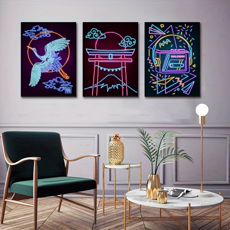 3pcs Room Decorative Poster Wall Art Canvas Painting Japanese Animal Neon  Picture For Player Boy Bedroom Print Decoration Frameless 11 15 7inch  Home  Kitchen Temu