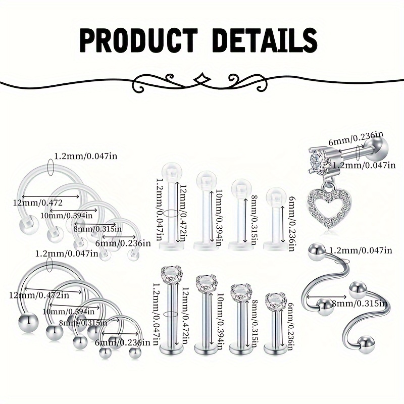 Body Piercing Kit With Ear Piercing Gun Threadless Cubic Zirconia