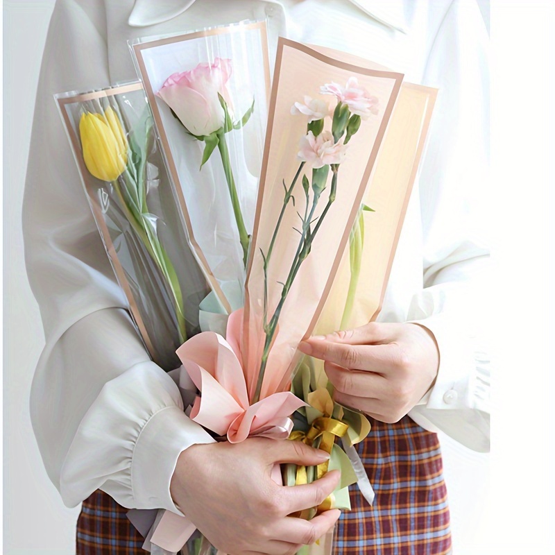 Transparent Waterproof Plastic Flower Bouquet Bag, Single Rose Sleeve  Bouquet Bags, 50Pcs